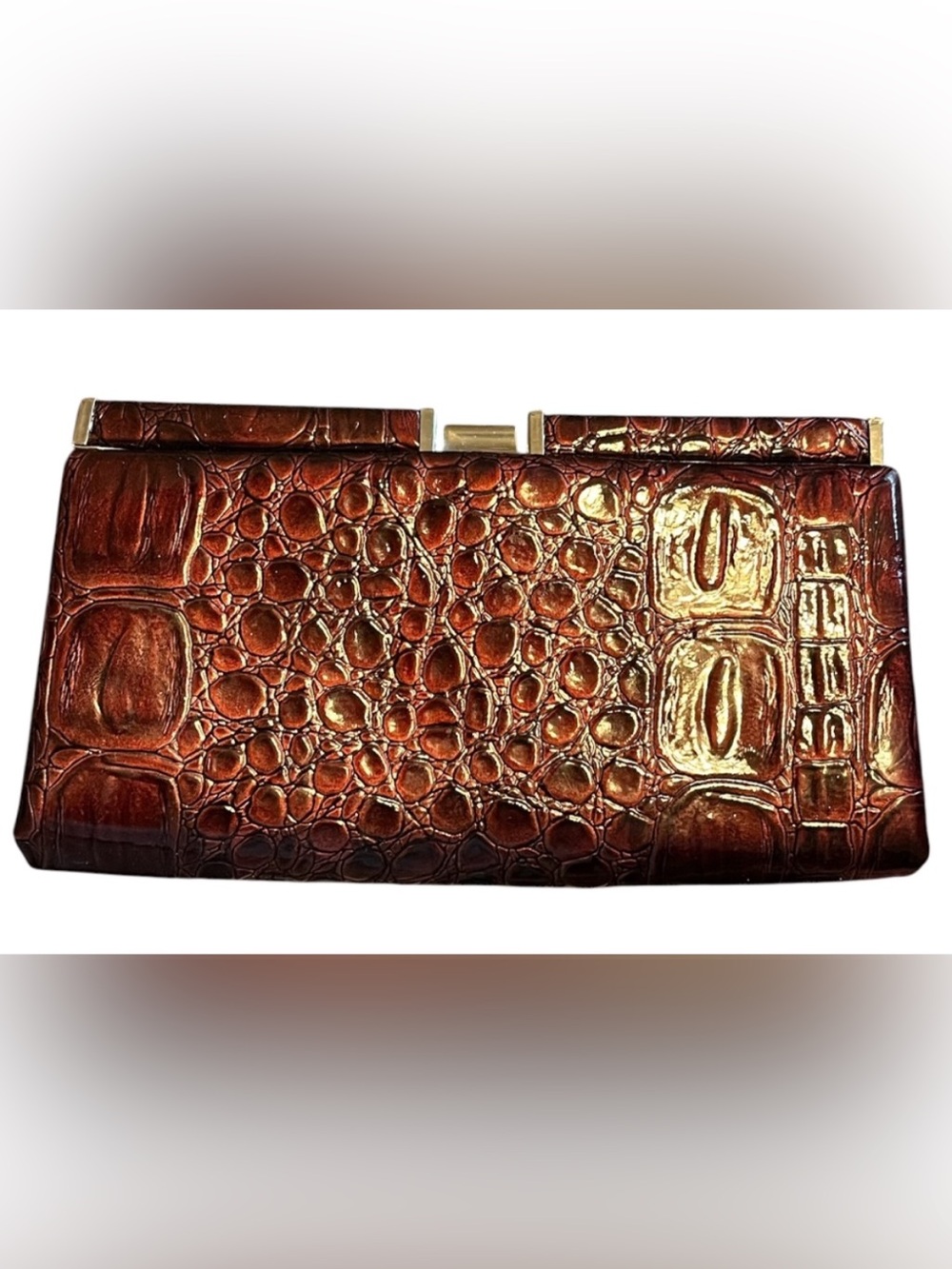 Women’s Croc-Embossed Metallic Brown Clutch wallet  APT 9